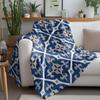 Navy Blue Geometric Tile Pattern Fleece Blanket Sofa Throw Decorative Throw Blanket Bed Cover Gift