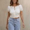 Women S Summer Solid Round Neck Cardigan With Lantern Sleeves