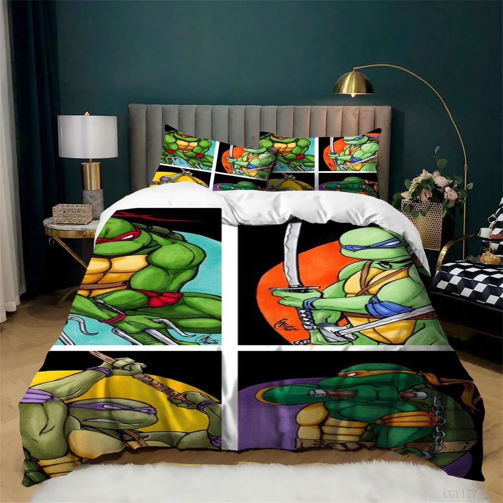 Classic Teena-ge Mut-ant Ninja Turtles Bedding Set All-Season Duvet Cover Set Soft Quilt Cover Lightweight 3-Pcs for Teens