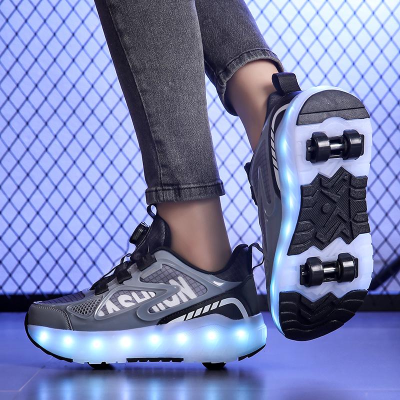 29-40 Pantofi de alergare cu patru roți pentru băieți Pantofi plați detașabili Pantofi sport luminoși USB reîncărcabili Patine cu rotile pentru fete Pantofi pentru băieți