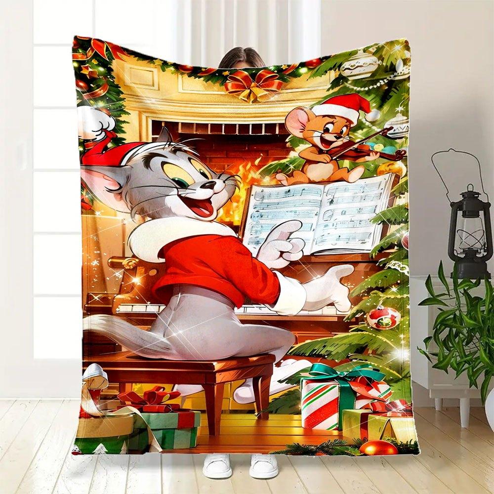 "Tom & Jerry Christmas Musical Adventure Poster"Blanket Flannel Throw Blanket for Sofa, Bed, Travel, Camping, Office