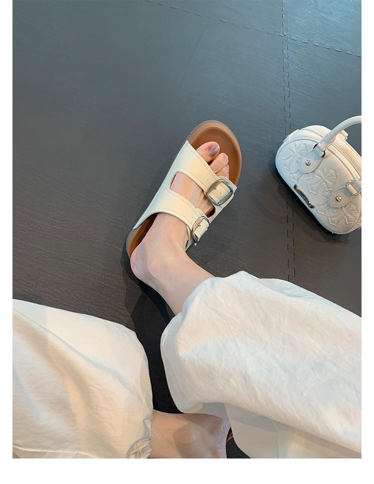 

~ Height increase of 3.5cm~ Lazy round head double buckle with beach wear cool slippers 34 белый