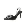 Fashion Fine Heel Sandals Summer New Pointed Head Shallow Mouth Crystal Buckle Anti-slip Wear-resistant High Heel Shoes