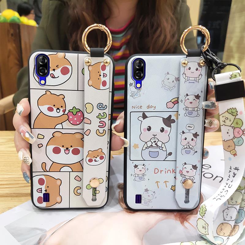 Shockproof Wrist Strap Phone Case For Blackview A60 Soft case Back Cover Waterproof Kickstand Ring Silicone Lanyard Cute