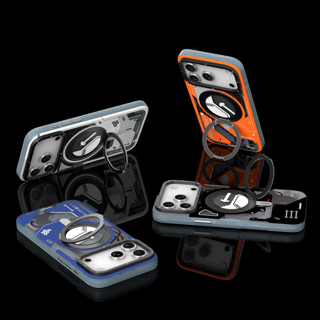 YOUNGKIT for iPhone 17 Pro Magnetic Case Rotating Kickstand IMD TPU Phone Cover