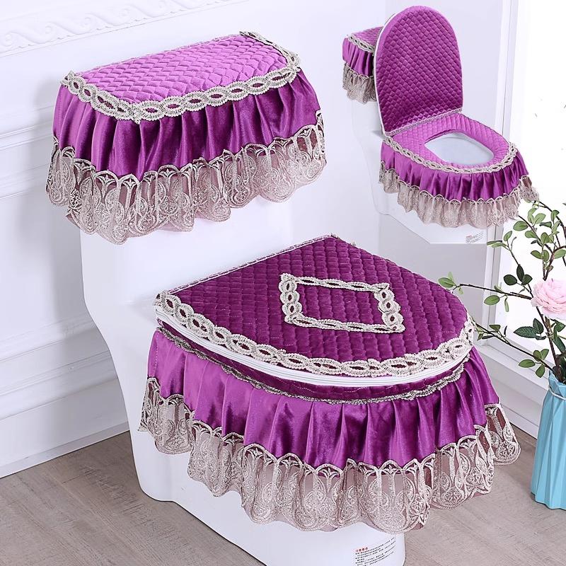 

3 шт./комплект Мереживна вишивка Знімна кришка для унітазу Пилонепроникна м’яка подушка для сидіння для унітазу Прикраса будинку Чохол для унітазу 3pcs