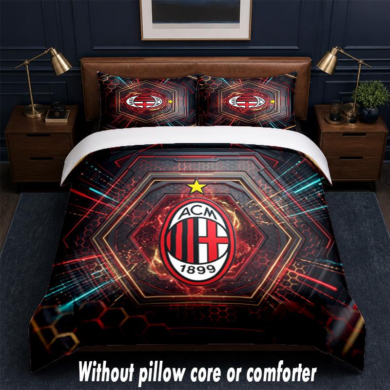 Set Biancheria da Letto AC Milan Design 1 Copripiumino + 2 Federe Morbido Traspirante Biancheria da Letto per la Casa
