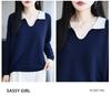Women's French Retro Slim Fit Wool Knitwear with Color Block Lapel