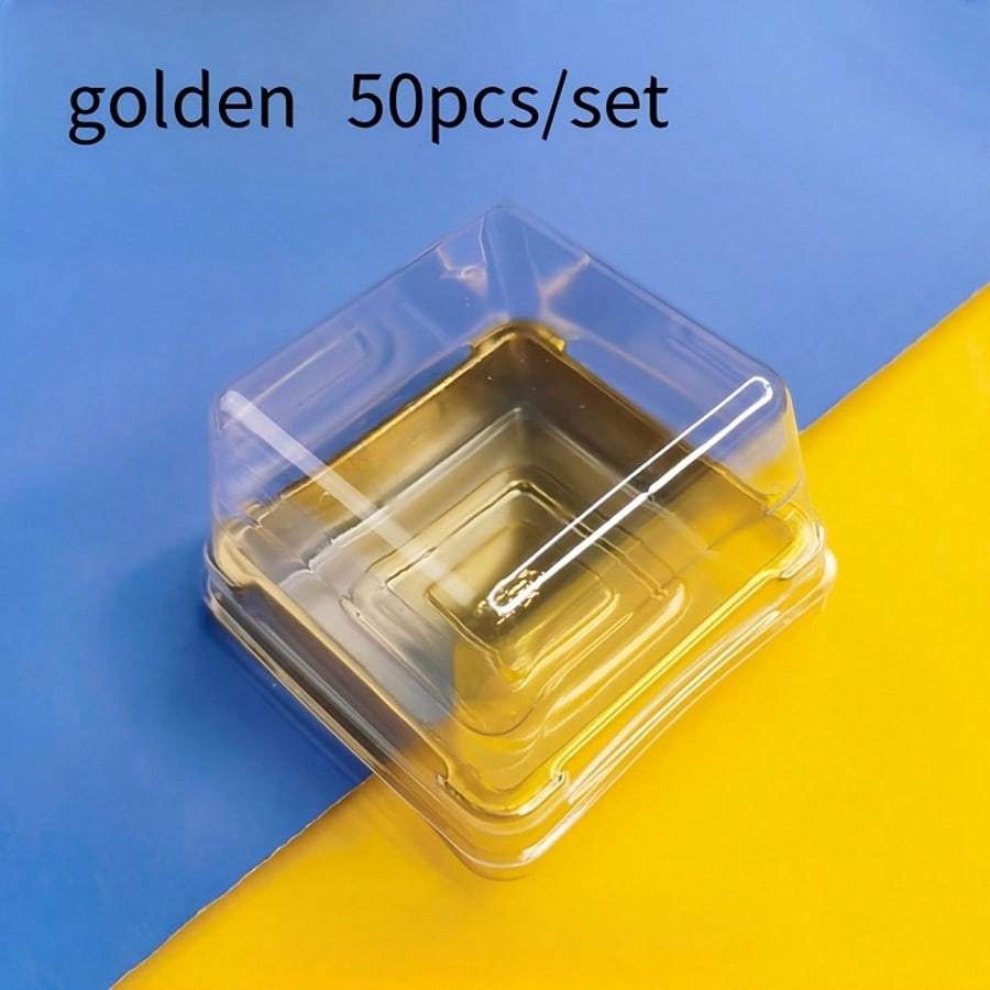 50Pcs Square Cake Boxes With Transparent Lids, PP Material, Handmade, Outdoor Safe, Suitable For Moon Cakes, Chocolates, Cookies Baking Essentials