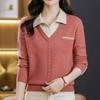 Knitted Sweater Autumn and Winter Fake Two Fashion Sweater Women's Lapel Autumn and Winter New Loose Knitted Bottoming Top