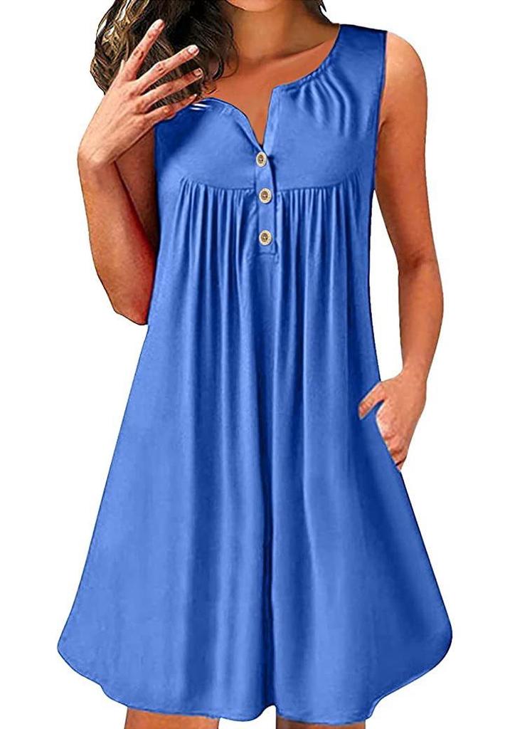 2026 Spring/Summer Women's Sleeveless Pleated Button-Up Vest Dress Pajamas