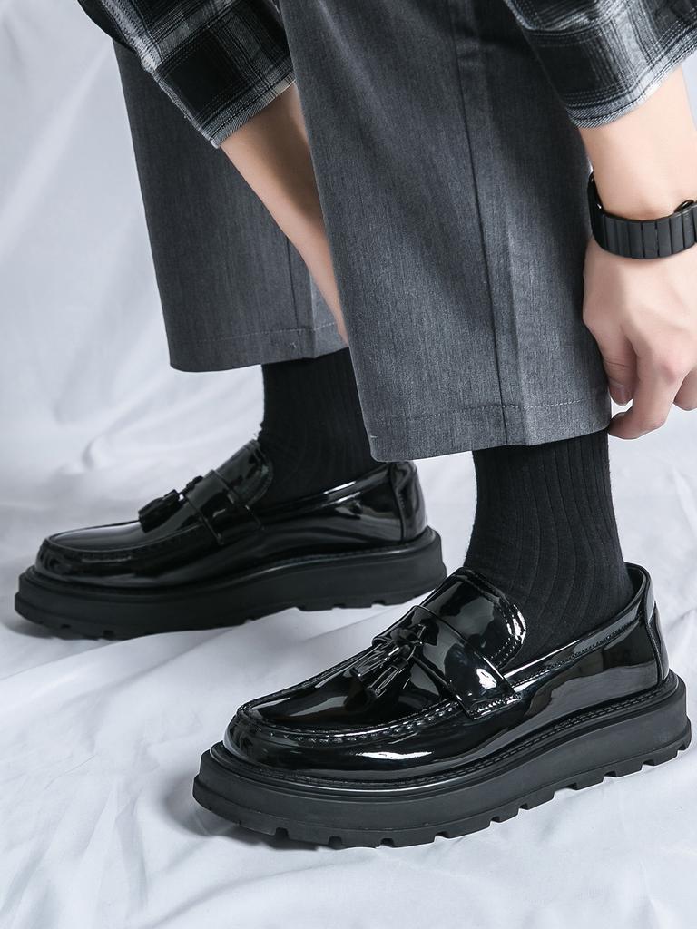 Original Design British Style Hombre Daily Dress Patent Leather Loafers For Men's Black Hight Quality Casual Slip-On Shoes