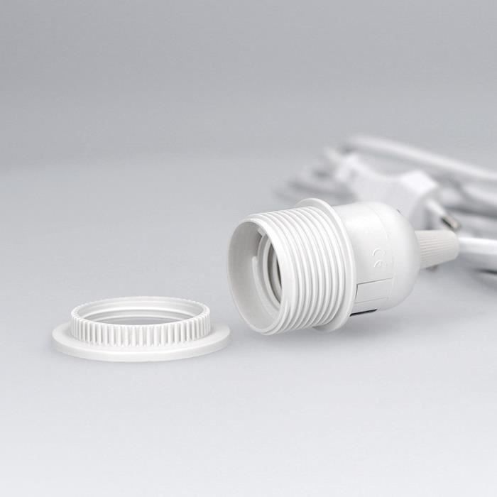 Kwmobile Porte-lampe E27 Avec Anneau Fileté Et Cordon D'alimentation Avec Interrupteur - Support De Lampe Et Câble, 3,5m En Blanc