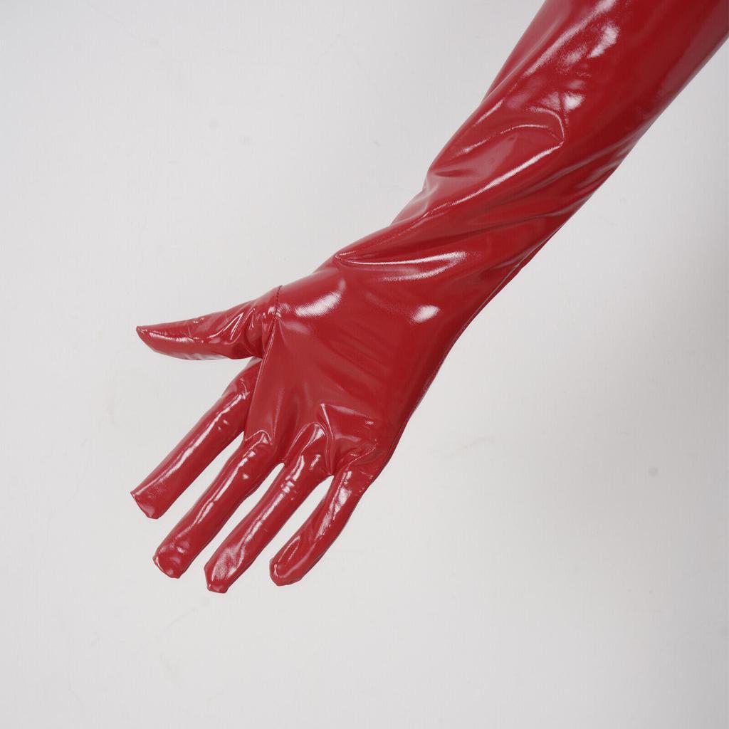 New Women Shiny Faux Leather Unisex Black Long Gloves Men Latex Fetish Patent Leather Full Fingers Elbow Glove Cosplay Accessory