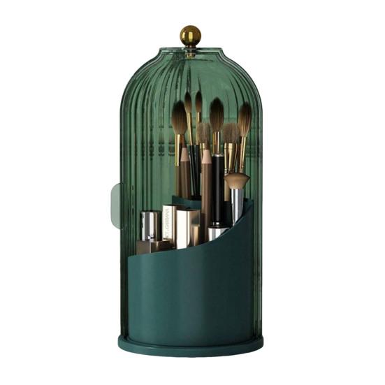 

Обертовий тримач для косметичних пензлів Прихований тримач для зубних щіток зі зсувною кришкою Багатосекційний пилозахисний органайзер для косметики для ванної кімнати зелений