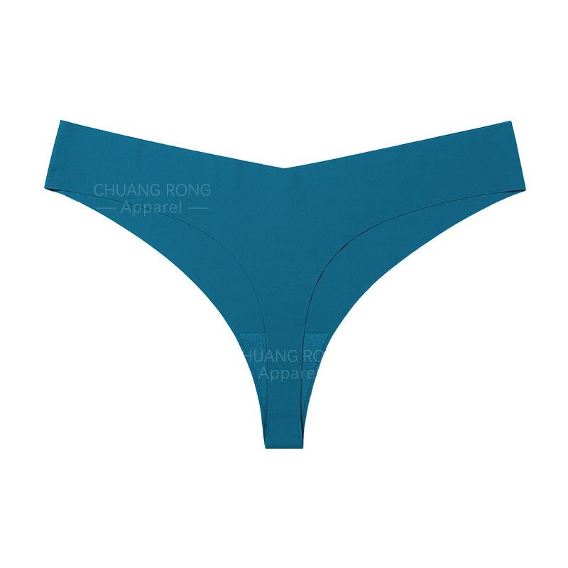 

European and American seamless ice silk sports fitness underwear women s sexy breathable invisible low-rise thong daily wear XL peacock синього кольору