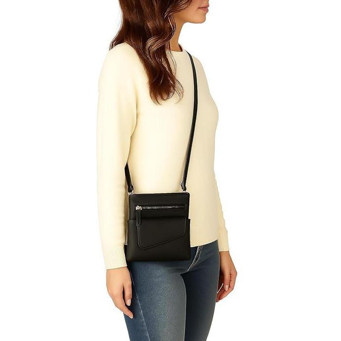 RSINC Vinata Genuine Leather Crossbody Sling Black Slim Design with Front Pocket B0FF32SQTW