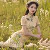 New summer improved cheongsam women's clothing retro Chinese style long printed short-sleeved lady's dress