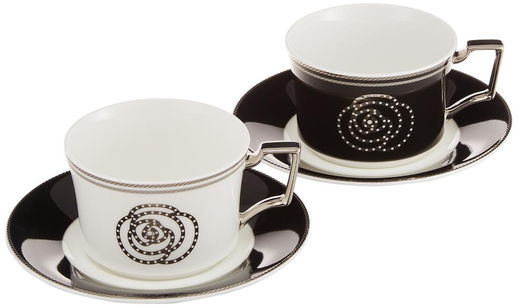 Noritake Cup Saucer par kaffe og 240cc Aidan 2 gjester Bone China & (sett med skiftende farger) (for te) Hvit/Sort P93687/4867-12