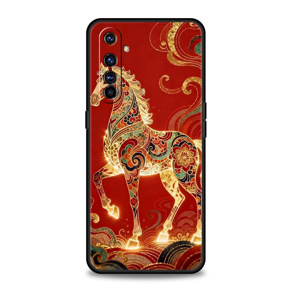 Soft TPU Case For Realme C67 C63 C55 C53 C25 C21 10 11 12 13 GT 2 3 5 Pro Plus 5G Shockproof Phone Cover Cartoon New Year Horse