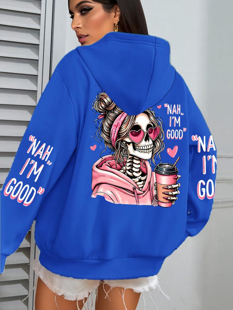 Parla Costoso Stampa Divertente Felpa con Cappuccio da Donna Pullover Larghi Multicolore Pile Autunno Abbigliamento Sportivo Casual con Tasca