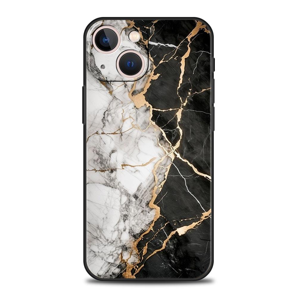 Watercolor Marble Phone Case For iPhone 17 16 15 Pro Max 11 12 13 14 7 8 Plus SE 2020 X XR XS Cover Soft Black