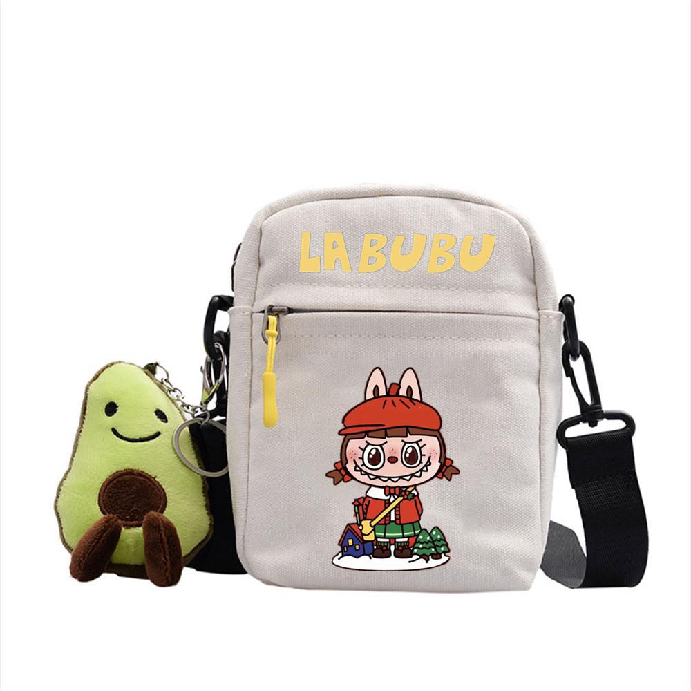 LABUBU canvas bag LABUBU peripheral small square bag doll nylon canvas lightweight simple versatile crossbody bag