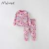 Girl Fall Print Cotton Pajama Set With Long Sleeve Top And Pants For Kids