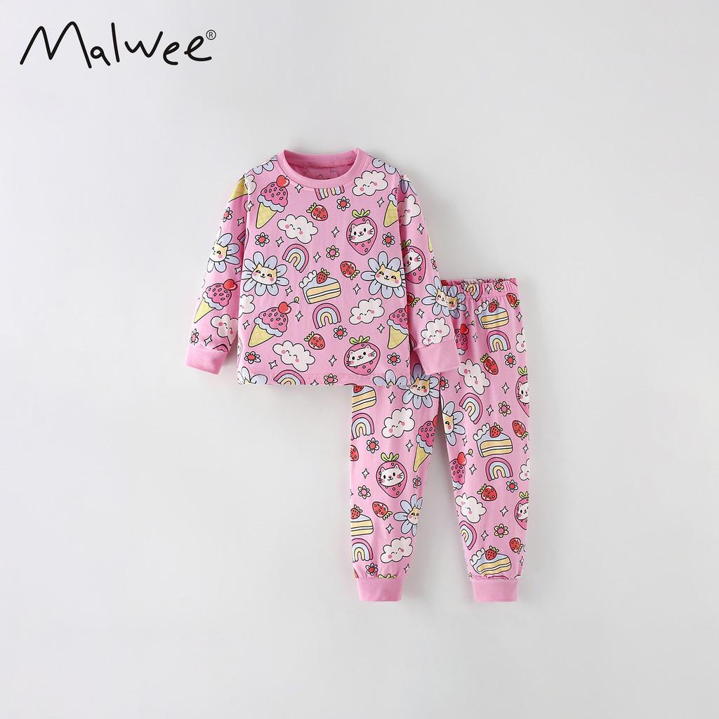 Girl Fall Print Cotton Pajama Set With Long Sleeve Top And Pants For Kids