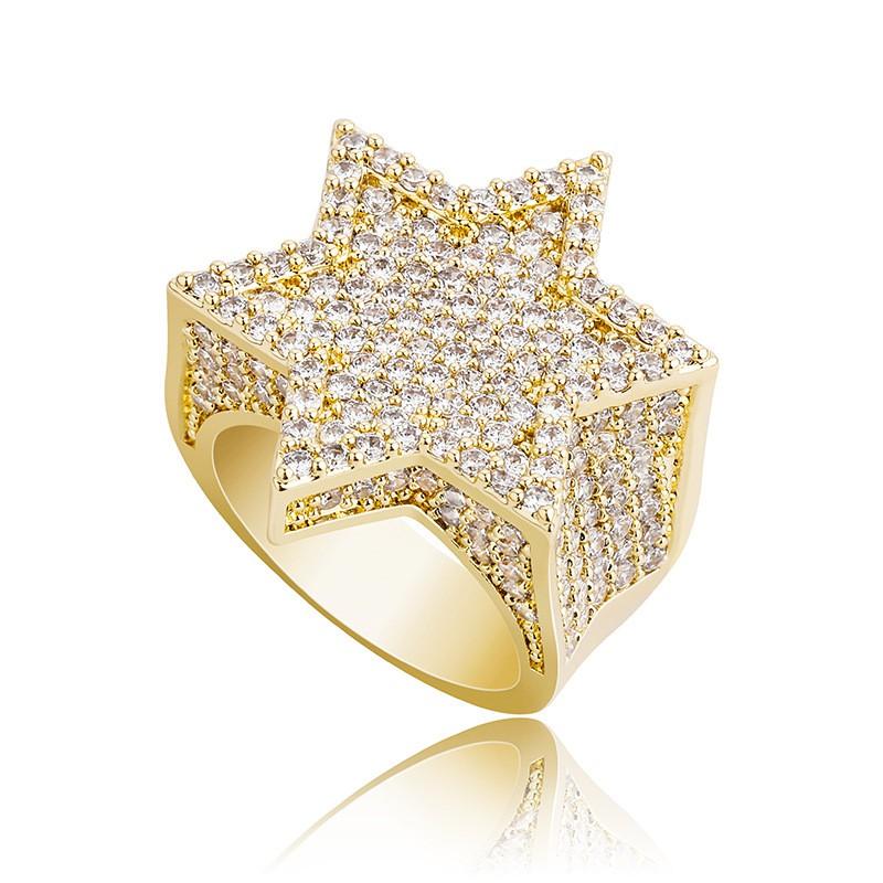 Hip Hop Zircon Ring Star Cuban Link Fashion Jewelry Men Women