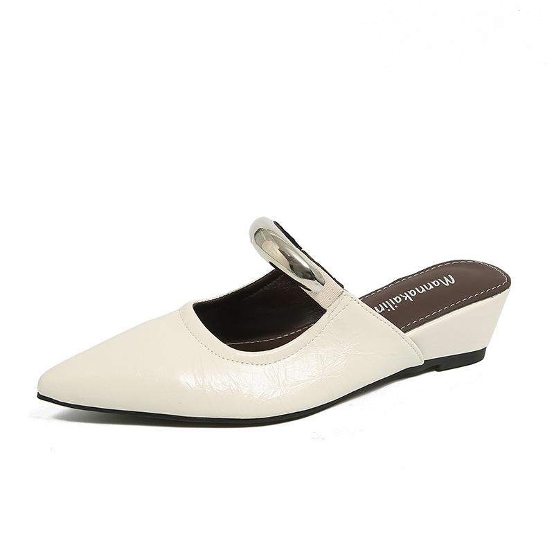 

2025 Korean version summer new fashion casual slope heel bag head half slippers one word with cool slippers spot 35