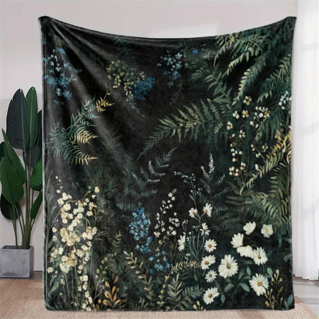 1Pc Custom Name Text Floral Forest Print Flannel Blanket Suitable for Living Room Bedroom Dormitorio Home Decor Wall Hanging