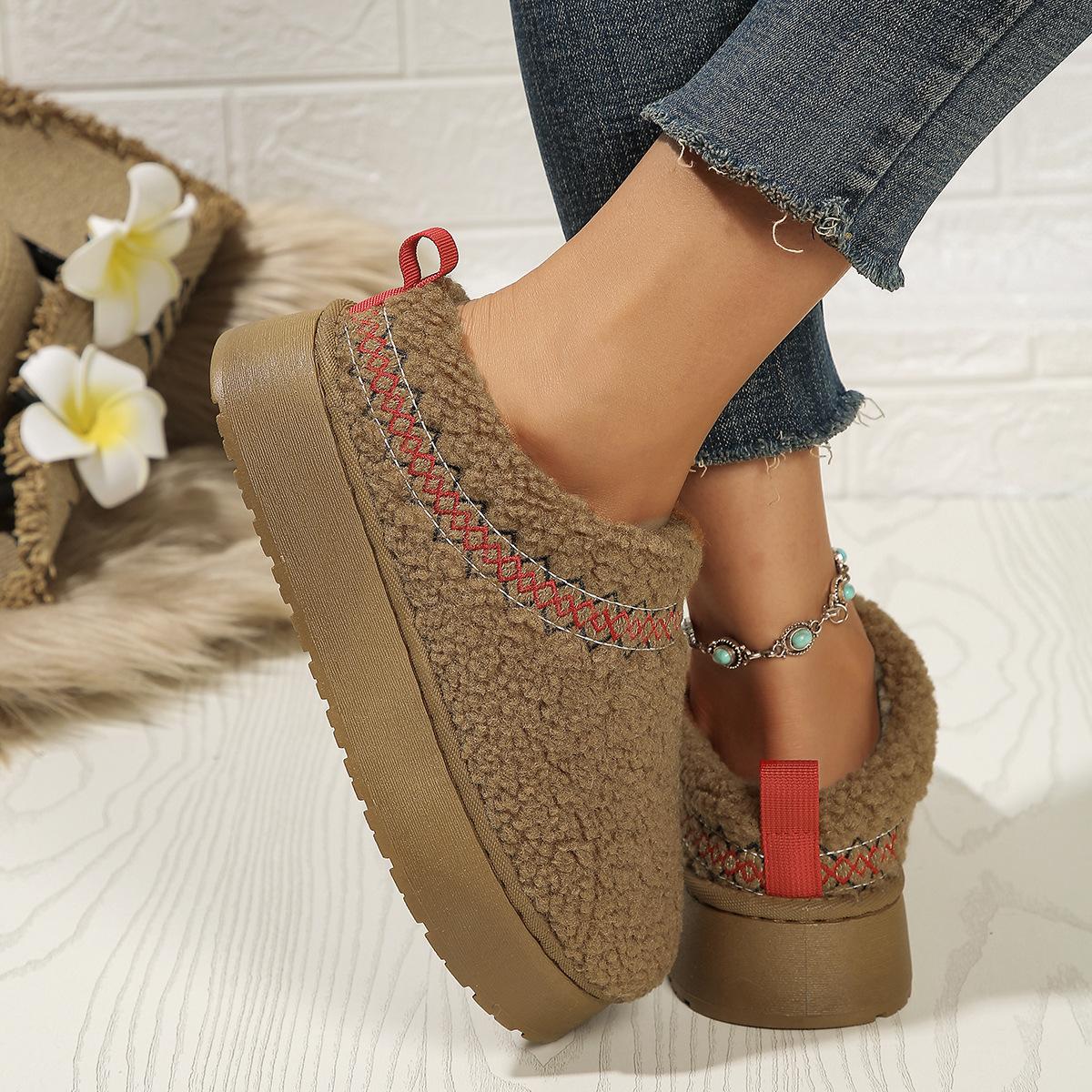 

Зимние полутапочки на толстой подошве, новые этнические кружевные полуподдерживающие хлопковые тапочки для снега 41