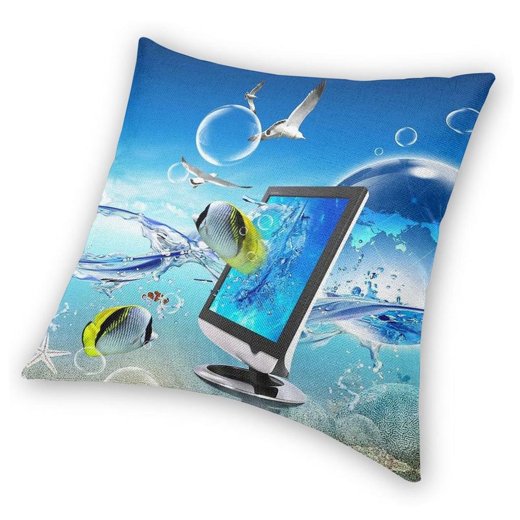 Frutiger Aero Aesthetic Square Pillowcase Polyester Linen Velvet Creative Zip Decor Pillow Case Room Cushion Cover Wholesale