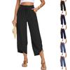 Damen Elastische Hose mit Hohem Bund Lässige Passform Weites Bein Lange Hose Hose mit Taschen