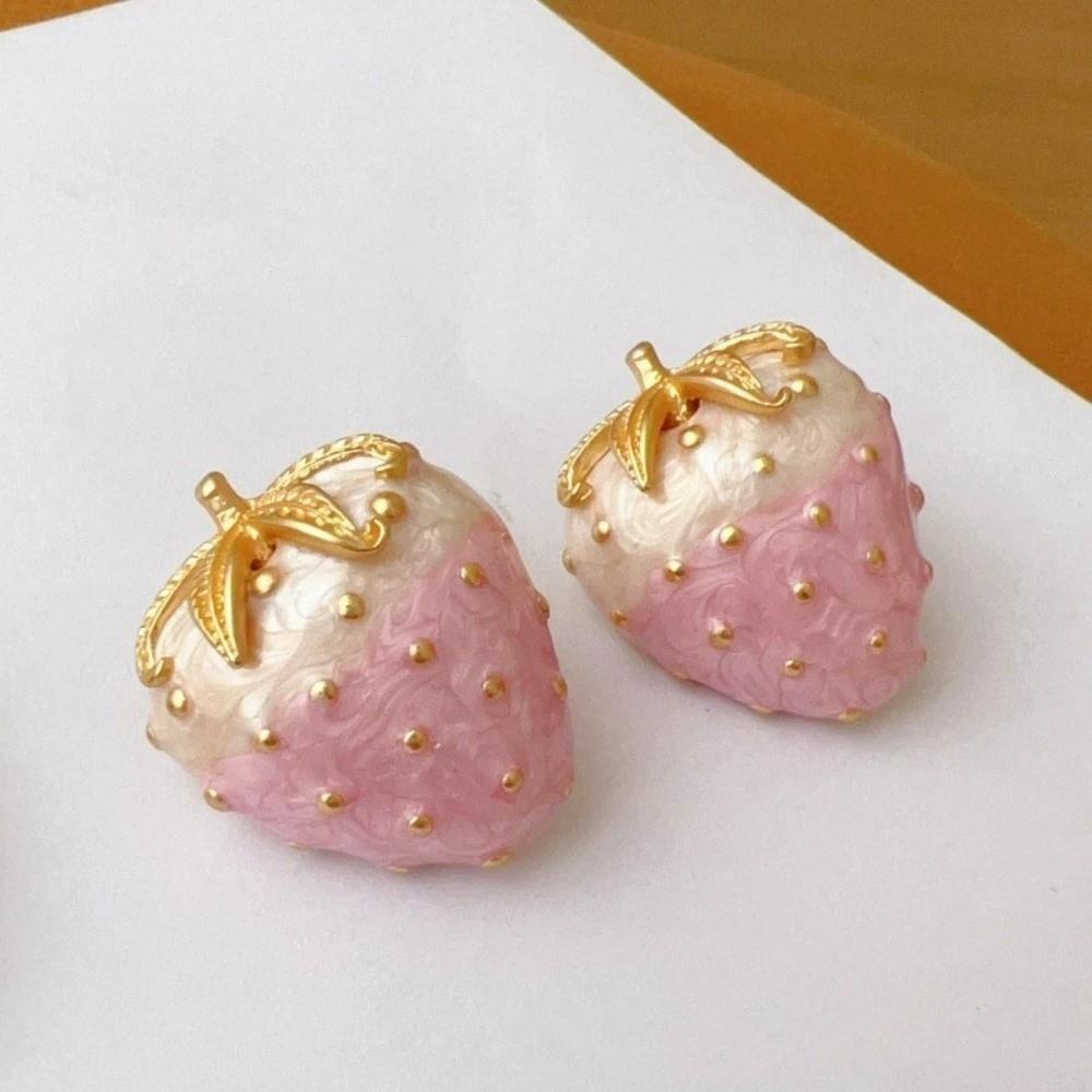 Enamel Sweet Strawberry Earring Elegant Metal Stud Earrings Strawberry-shaped Earrings Seaside