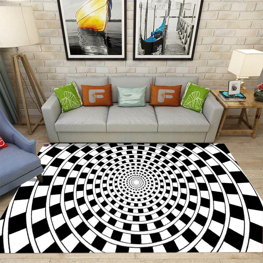 3D Illusion Loch Teppich Schwindel Schwarz-Weiß Gestreiftes Gitter Teppich Schlafzimmer E-Sport Zimmer Rutschfeste Matte Heimdekoration