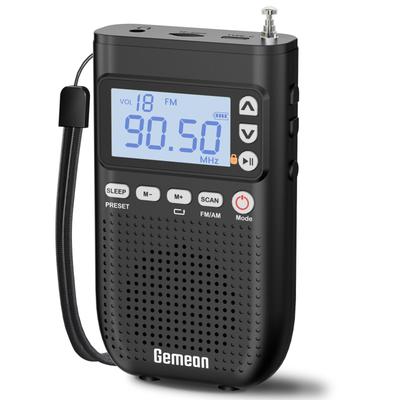 Gemean tragbares Radio mit kabellosem Kopfhörer, stilvoll und kompakt, Breitbildschirm, manuelle Senderabstimmung, Micro-SD-Karte, EinzelSong-Shuffle und Alle Kopfhörer verbinden
