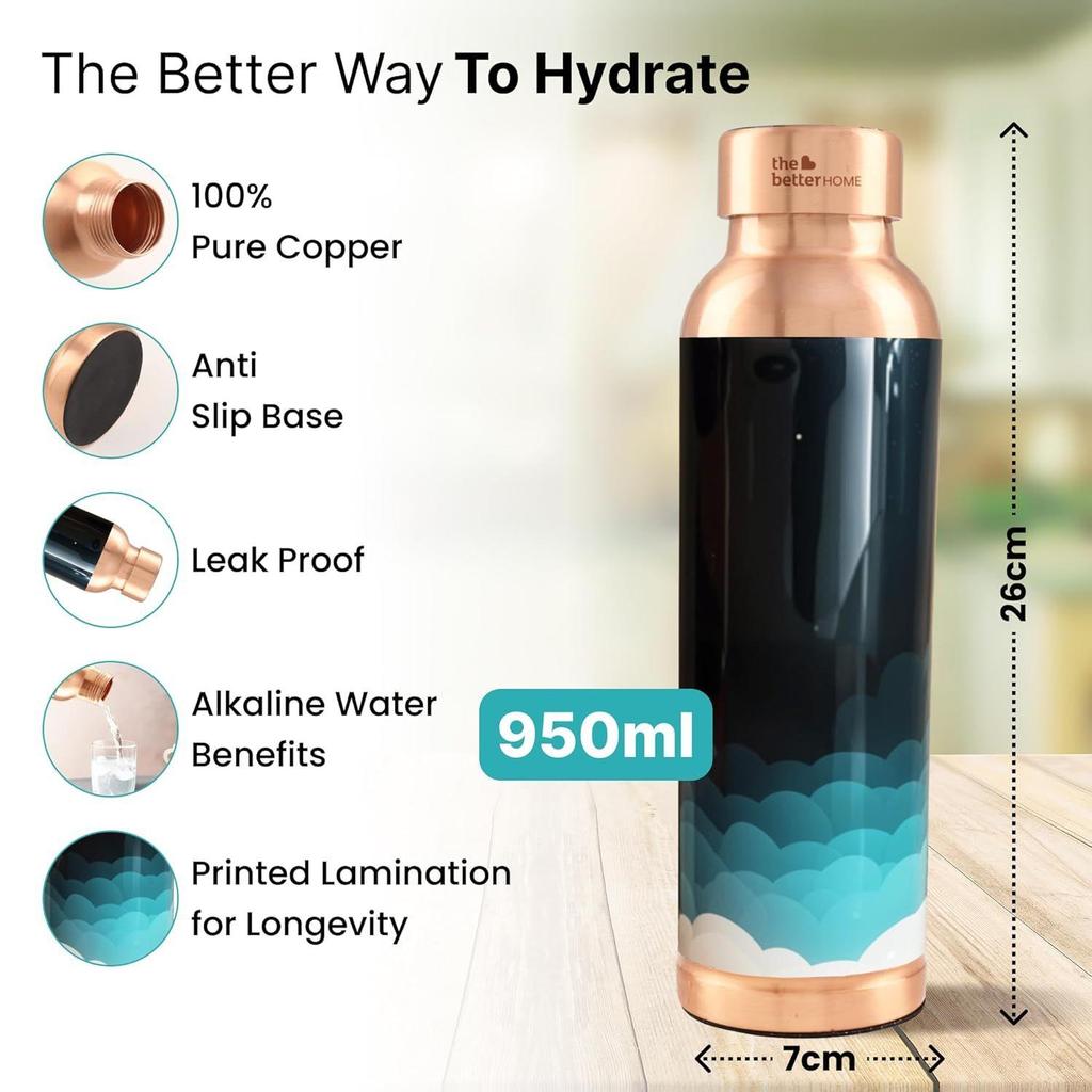 Copper Water Bottle 950ml | Designer Leakproof Eco-Friendly Immunity Boosting Non-Toxic BPA Free | Kids Drinkware & Storage