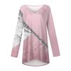 Women's  And Winter Long Sleeved V-neck Printing Casual Long Loose T-shirt Top