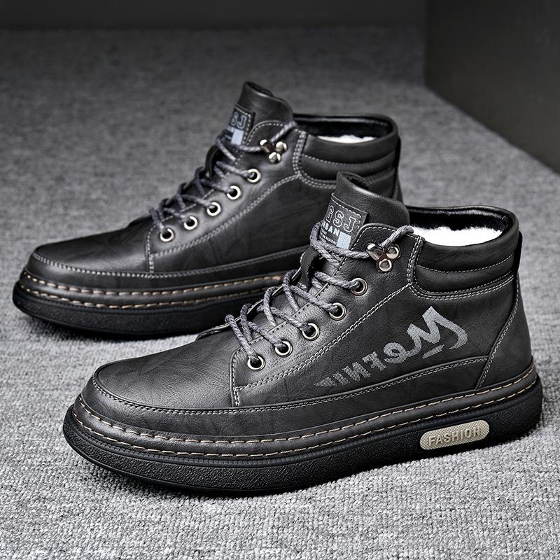 

[Good quality shoes] Winter versatile trendy men s shoes, velvet warm men s board shoes, retro leather casual shoes 44