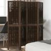 4 Piece Room Divider Dark Brown Solid Paulownia Wood