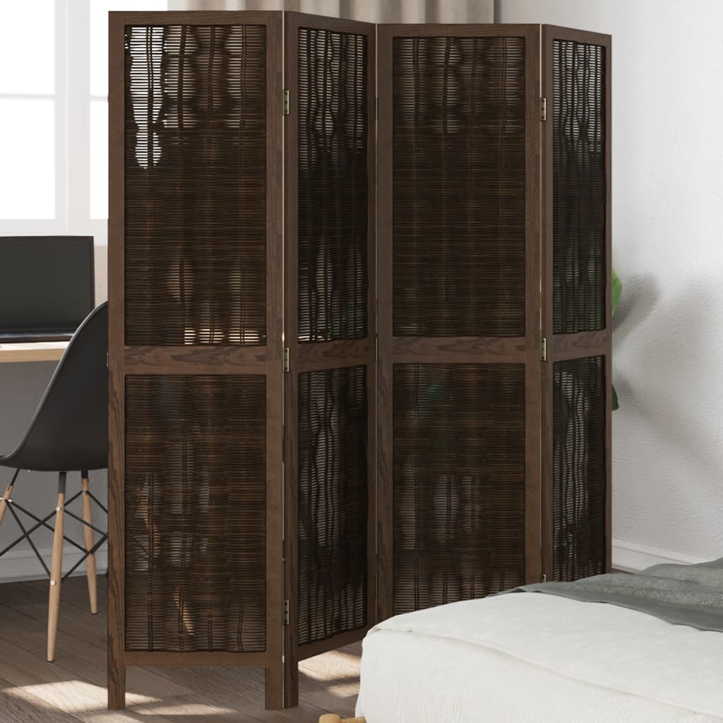 4 Piece Room Divider Dark Brown Solid Paulownia Wood