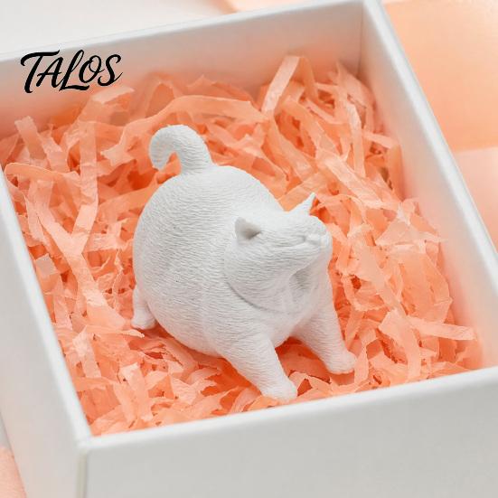 3D Printed Cute Yawning Chubby Cat Figurine, Black White, Wide Stable Anti-Tipping Base, Desktop Decor for Pet Shop Bedroom & Cat Lover Birthday