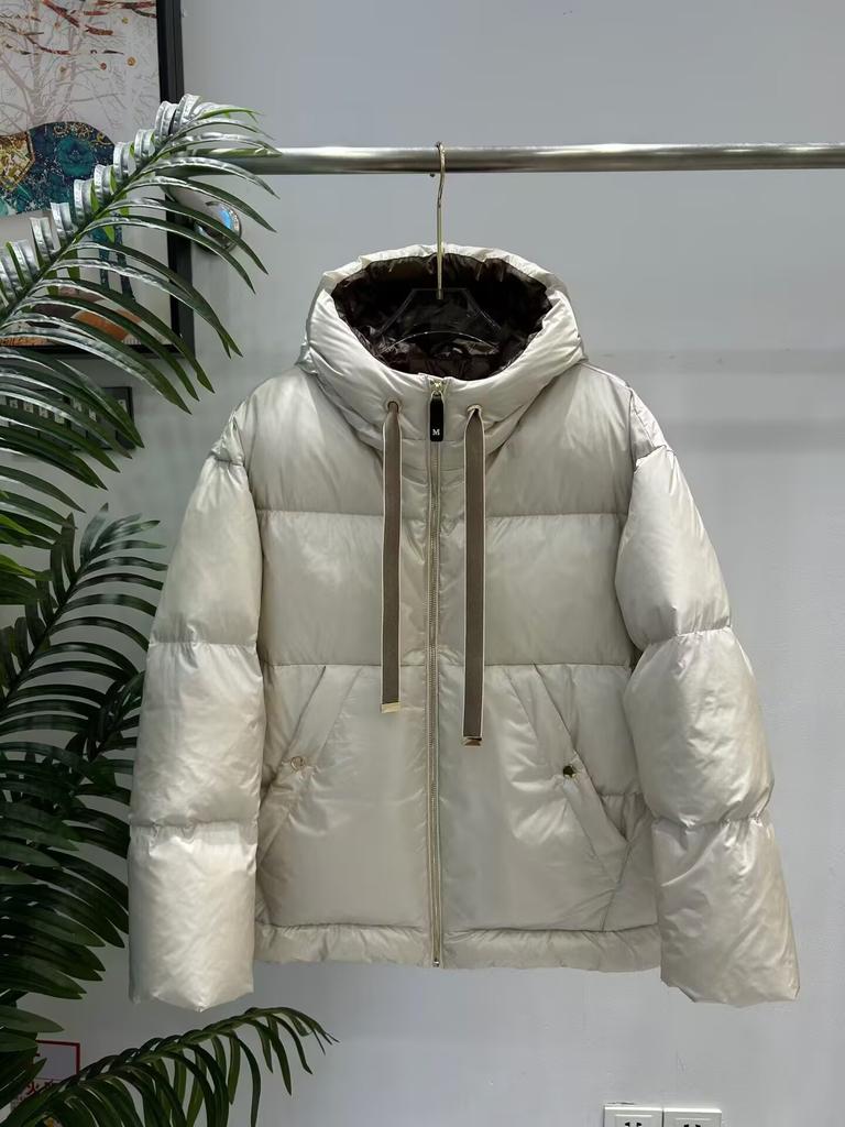 Autumn and winter new fashion hooded down jacket women's big fur collar webbing drawstring white duck down jacket
