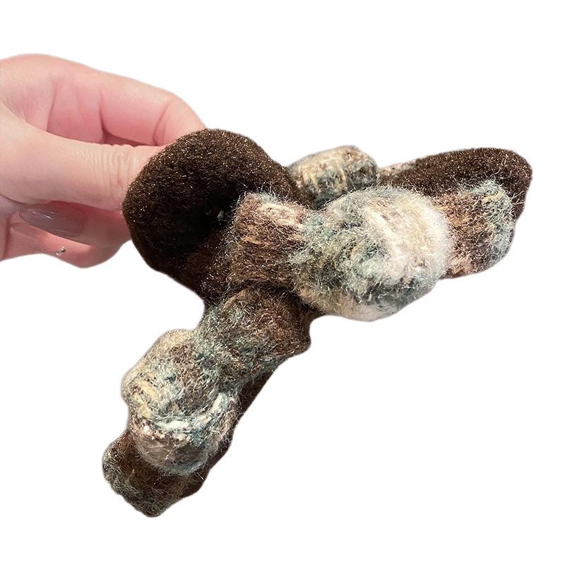 Double Layer Bow Plush Colorblock Claw Clip - Large Autumn/Winter Hair Accessory