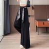 Women's High-Waist Silk Scarf Ribbon Wide-Leg Pants - Summer Cotton Linen Drape