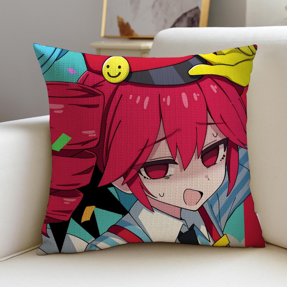 Cute KKasane Teto AnimeS Cushion Cover Breathable and skinfriendly linen pillowcase square removable and washable cushion