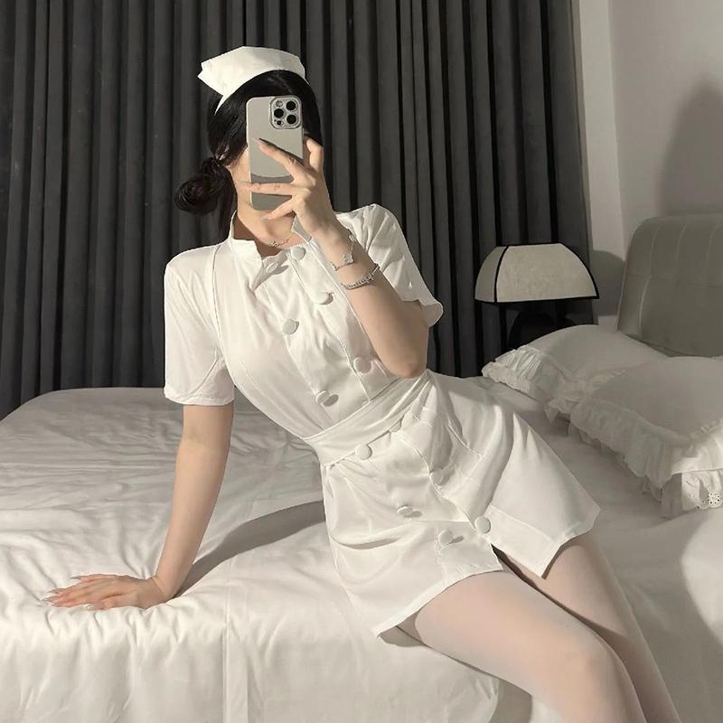 Japanese Lolita Women Sexy Lingerie Erotic Nurse Doctor Uniform Adult Sex White Dress Halloween Cosplay Girls Nightdress Costume