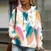 Women Plus Size Long Sleeve Drawstring Hoodie Green Yellow Orange Abstract Printed Kangaroo Pocket Pullover